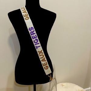 44” LSU “Geaux Tigers” crossbody seed bead purse strap only